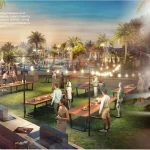 Residents enjoying outdoor live cooking classes with fresh organic ingredients from hydroponic farm at DAMAC Riverside Lush Dubai