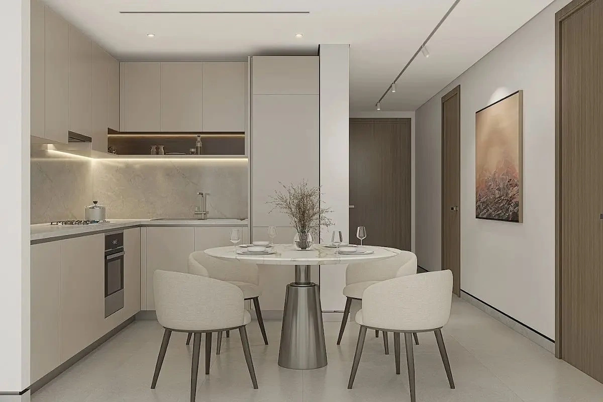 Kitchen in a 3-bedroom townhouse at Taormina Village, Al Barari, Dubai