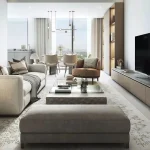 Living room in a 3-bedroom townhouse at Taormina Village, Al Barari, Dubai