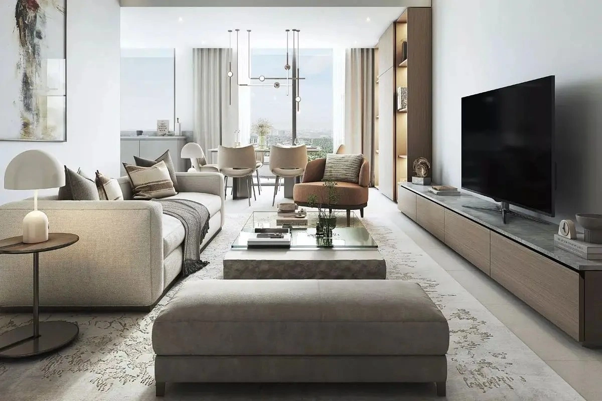 Living room in a 3-bedroom townhouse at Taormina Village, Al Barari, Dubai