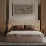 Modern luxury bedroom interior with double bed, built-in wardrobe, and minimalist decor at Binghatti Amberhall in Jumeirah Village Circle, Dubai